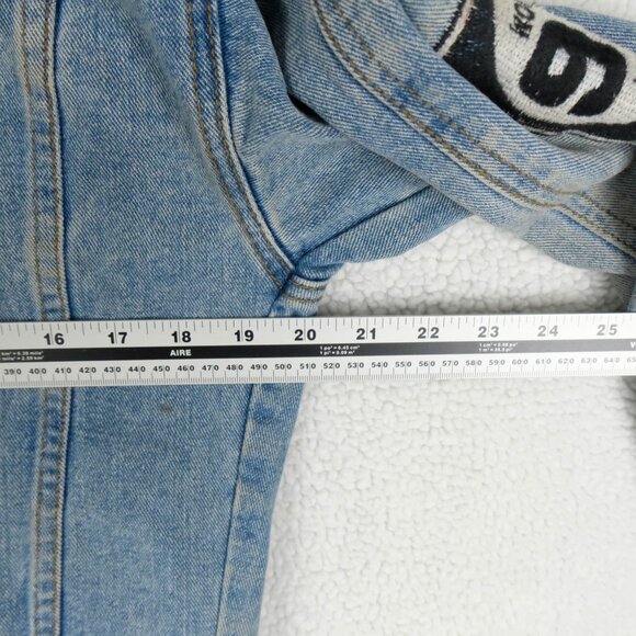 Vintage Jean Jacket Womens Medium Blue Denim Patches Racing Moto 90s - Picture 9 of 13